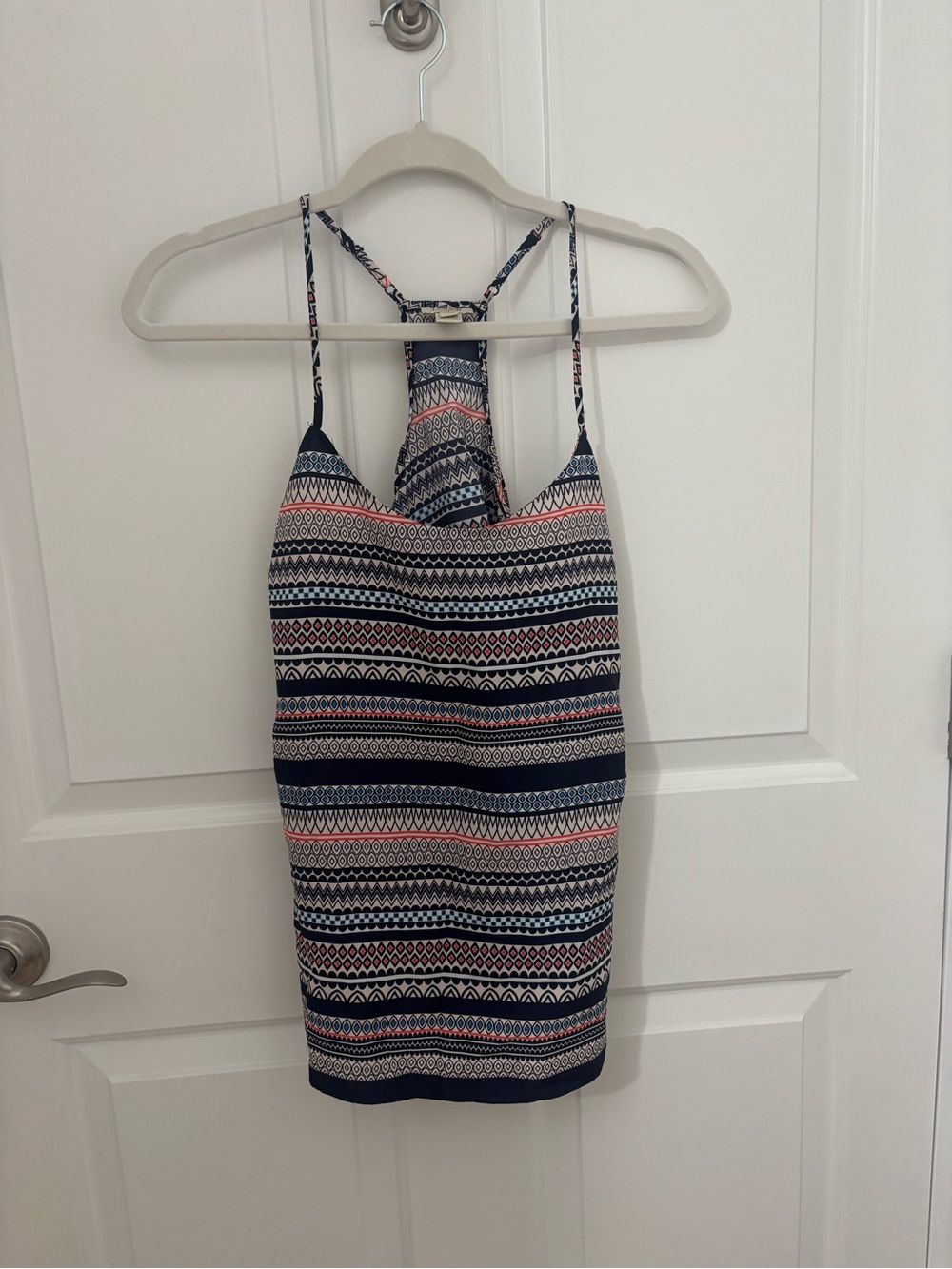 J. Crew Navy, White & Coral Printed Spaghetti-Strap Tank Top size 0